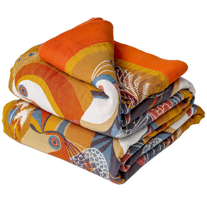 VANJOROY Double-sided Sofa Large Bed Throw Blanket, 100% Organic Cotton Warm Soft Bohemian Throw for 2 3 Seater Armchair Couch and Bed.