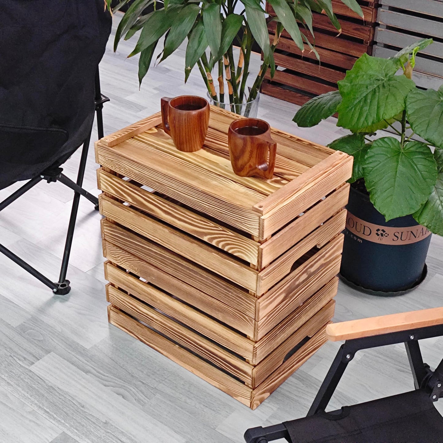 WUERMU Flame-Treated Wooden Crates Set (Pack of 2) – Fruit Box, Wine Crate, Milk Crate, Toy Storage, Camping Decor & Utility Chest