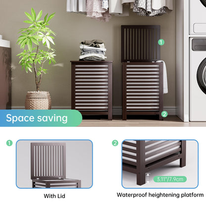 SMIBUY Double Laundry Hamper with Lid, 120L Bamboo Laundry Basket with Removable Liner Bag, 2-Section Clothes Divider Laundry Sorter for Laundry Room,