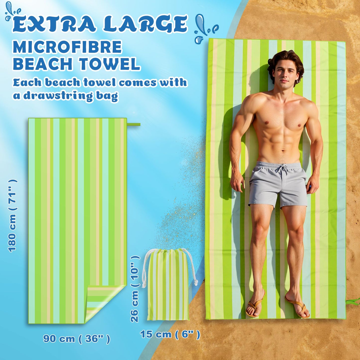 Anavasi Microfibre Beach Towels for Adults, 1 Pack 180 x 90cm 100% Recycled