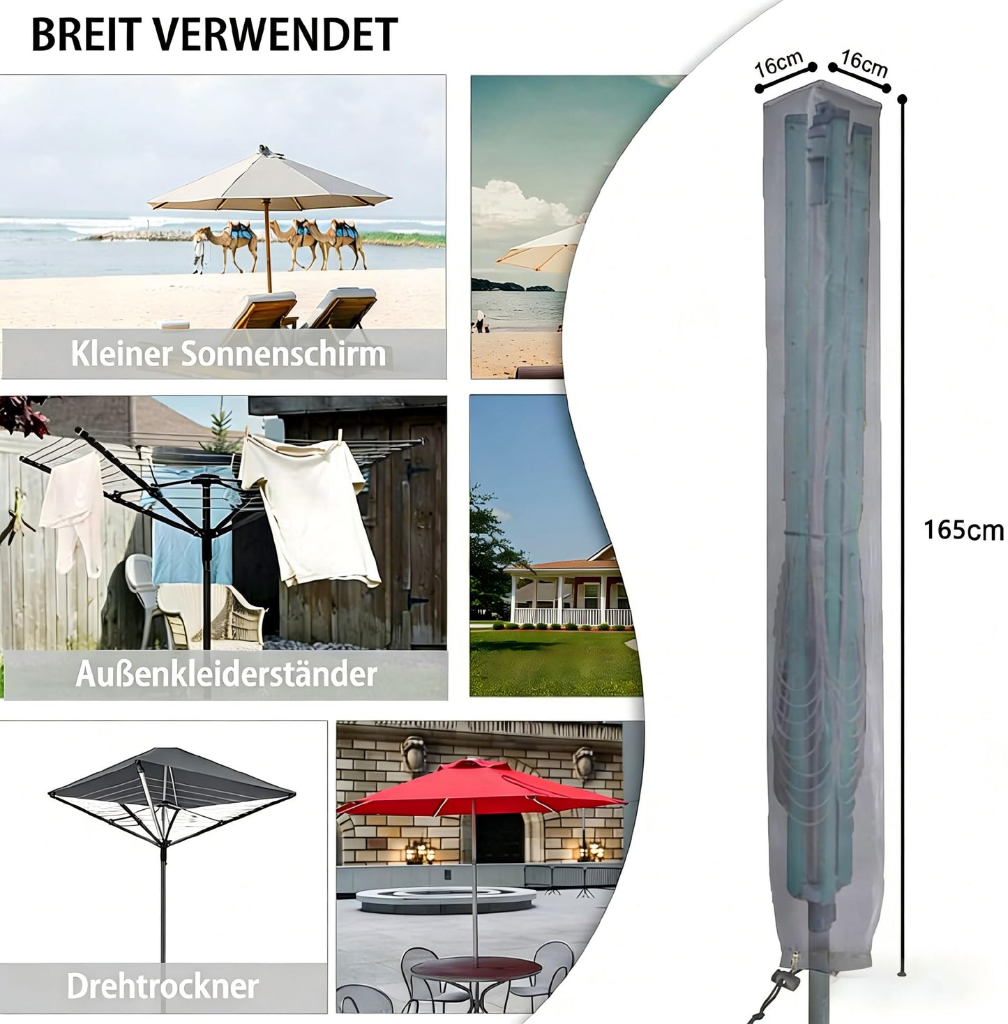RICHIE Rotary Airer Cover Rotary Clothes Line Cover 600D Washing Lines Cover Waterproof with Zip 16x16x165cm Rotary Dryer Covers Dryer Protective