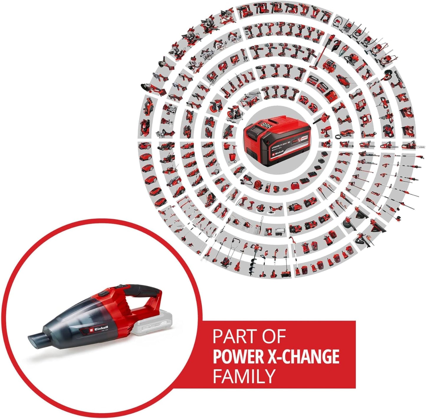 Einhell Power X-Change 18V Cordless Handheld Vacuum Cleaner - For Cleaning Floors, Stairs, Sofas, Cars And Caravans - TE-VC 18 Li Solo Rechargeable