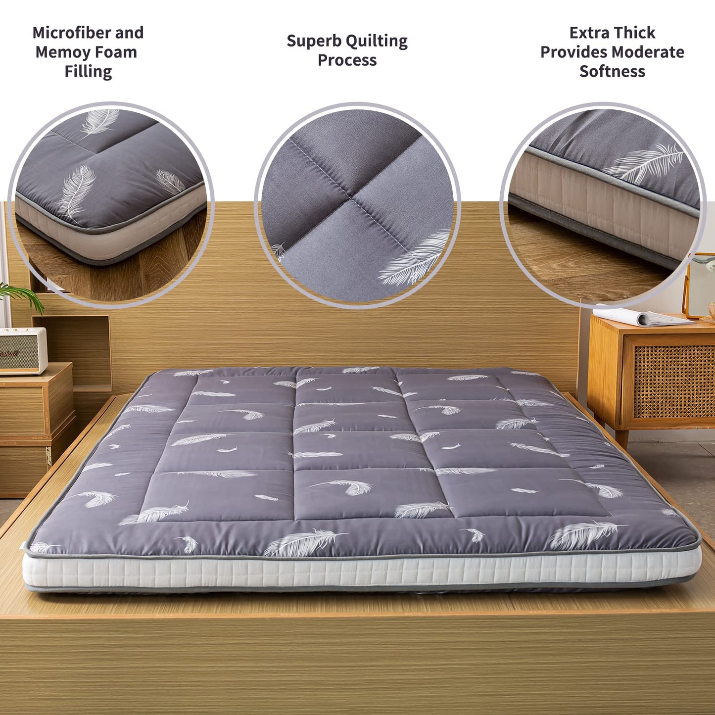 MAXYOYO Futon Mattress, Padded Japanese Floor Mattress Quilted Bed Mattress Topper