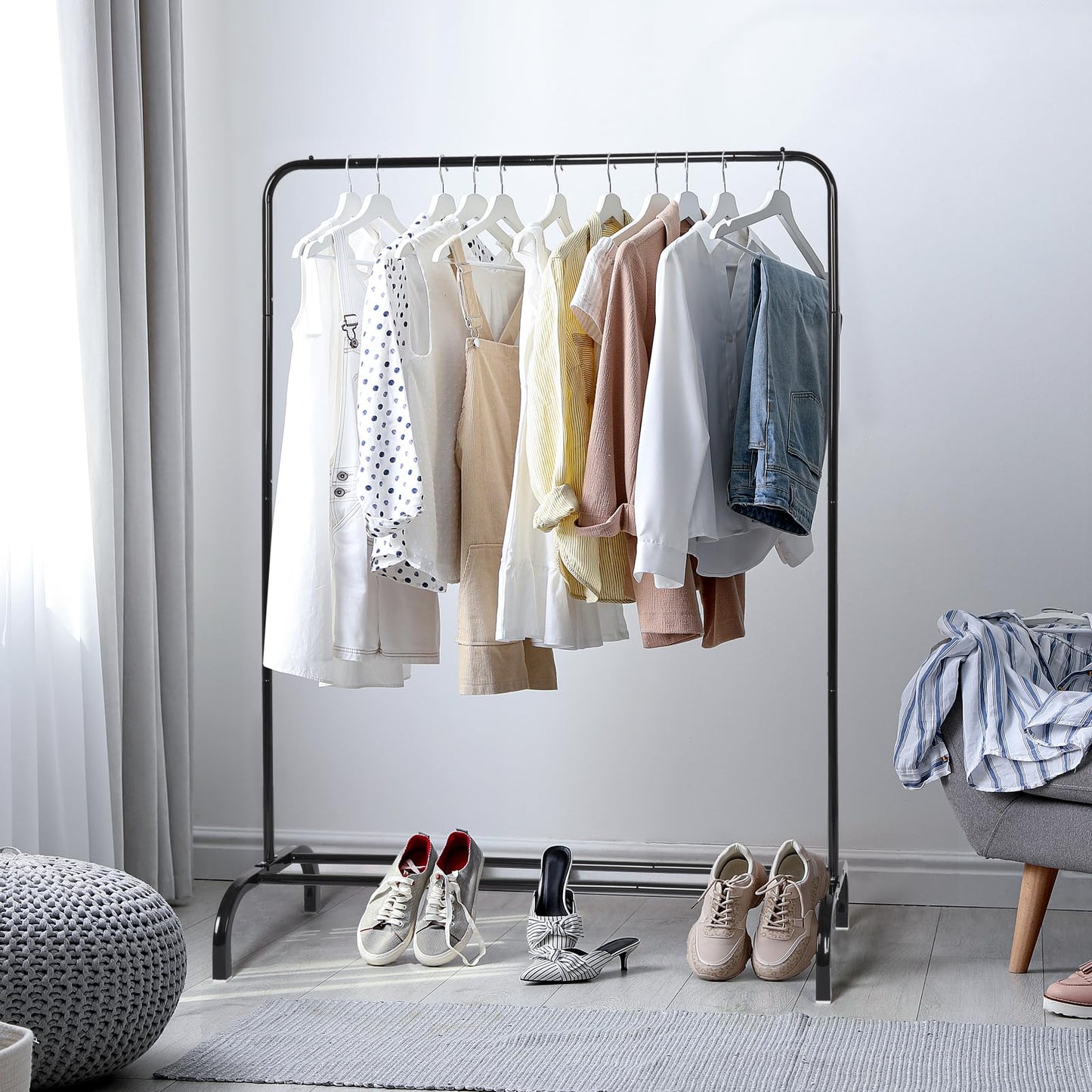 Metal Clothing Rack Garment Rack, Closet Rack Heavy Duty Hanging Racks for Clothes with Top Rod and Storage Bottom Shelf