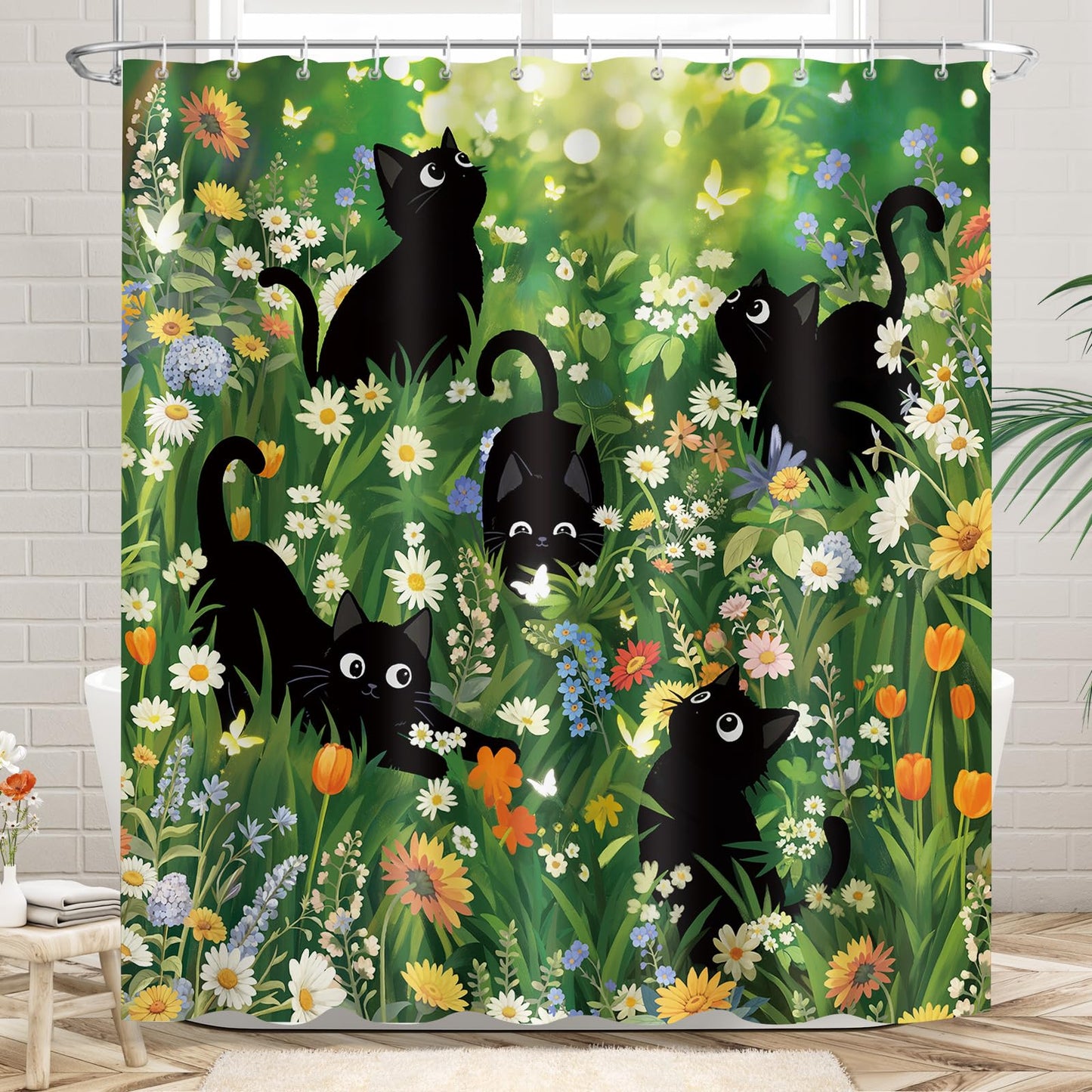 Dazzlewall Funny Cat Shower Curtain for Bathroom Mould & Mildew Resistant