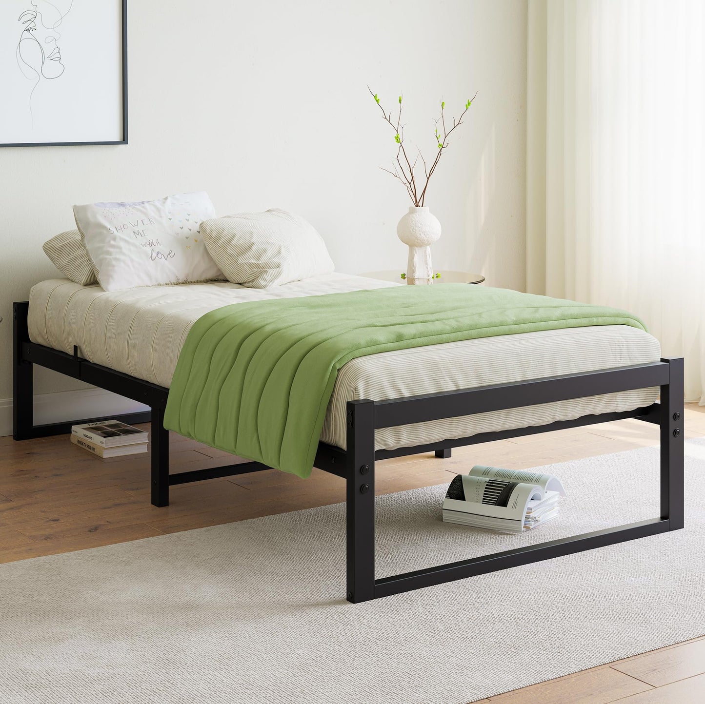 VECOCHO Single Bed Frame,Heavy Duty Metal Platform Bed Frame Single,Black