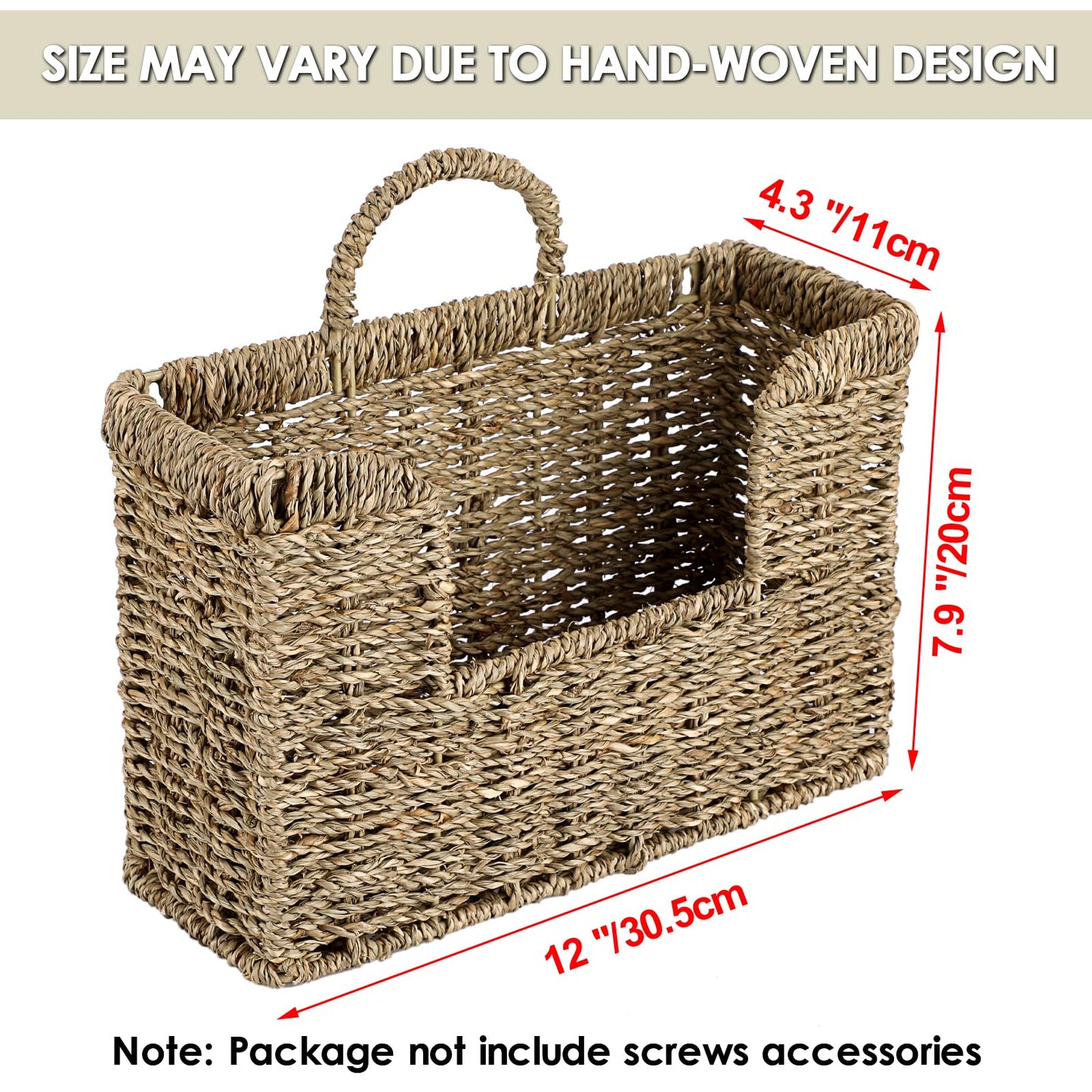 BSTKEY Seagrass Wall Mounted Mail Organizer with Handle, 30.5 * 11 * 20cm