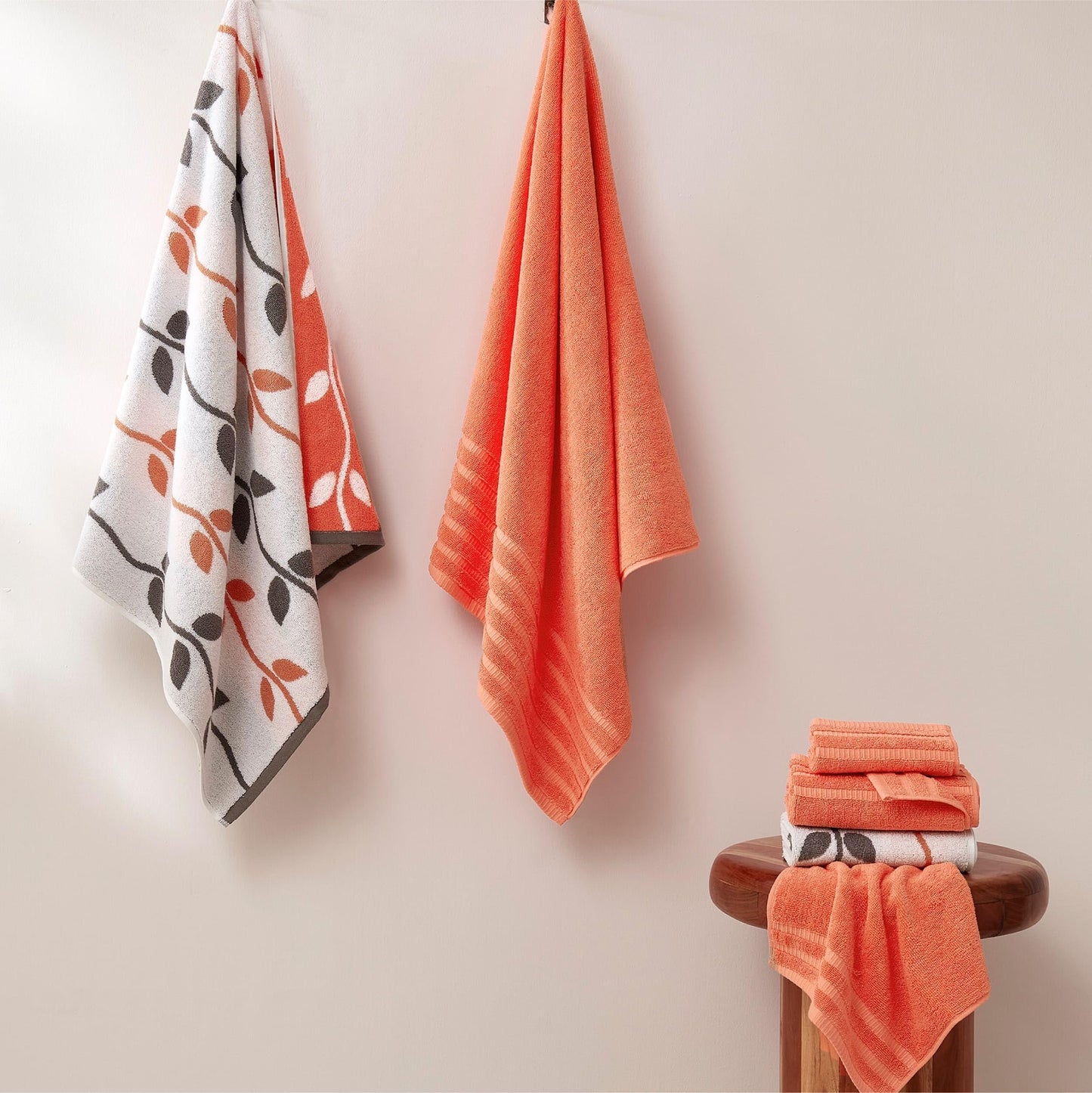 Amrapur Pacific Coast Textiles 6 Pc Yarn Dyed Towel Organic Vines Coral, 6-Piece