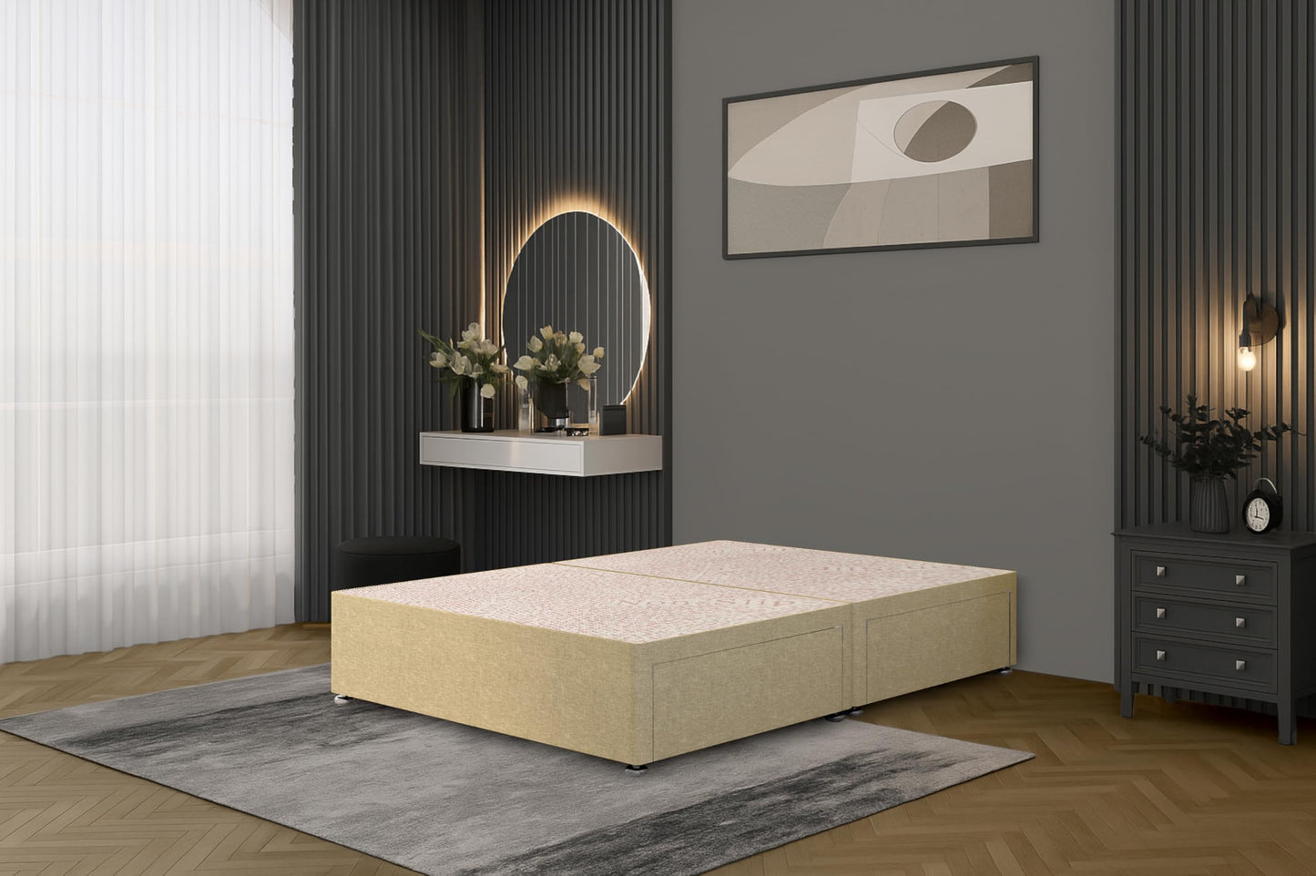 Bed Centre Flexby Divan Bed Base Only with 2 Drawers (Same Side), No Headboard - Available in 3FT, 4FT, 5FT & 6FT