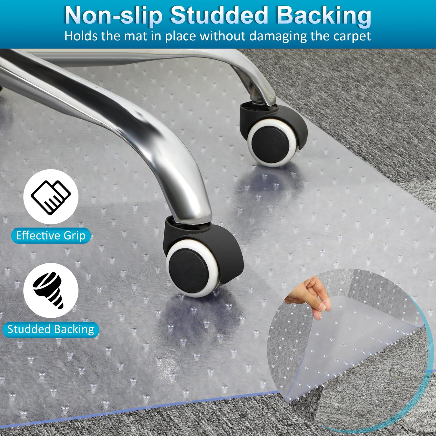BesWin Office Chair Mat for Carpets, 75x120cm PVC Desk Chair Mat for Low Pile Carpeted Floors