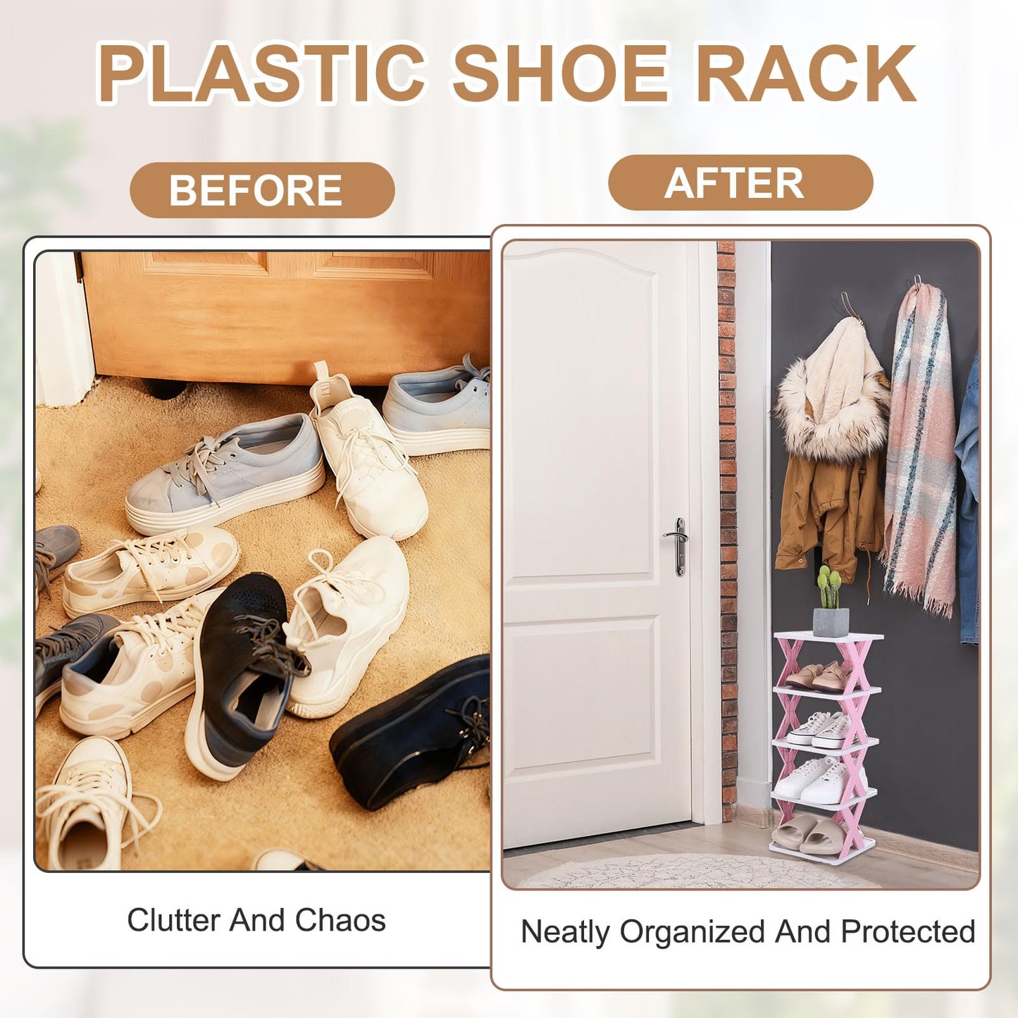 sourcing map 4-Tier Plastic Shoe Rack, Vertical Shoe Rack Stackable Storage Organizer Folding Space-Saving Narrow Slot Shelf for Closet Livingroom