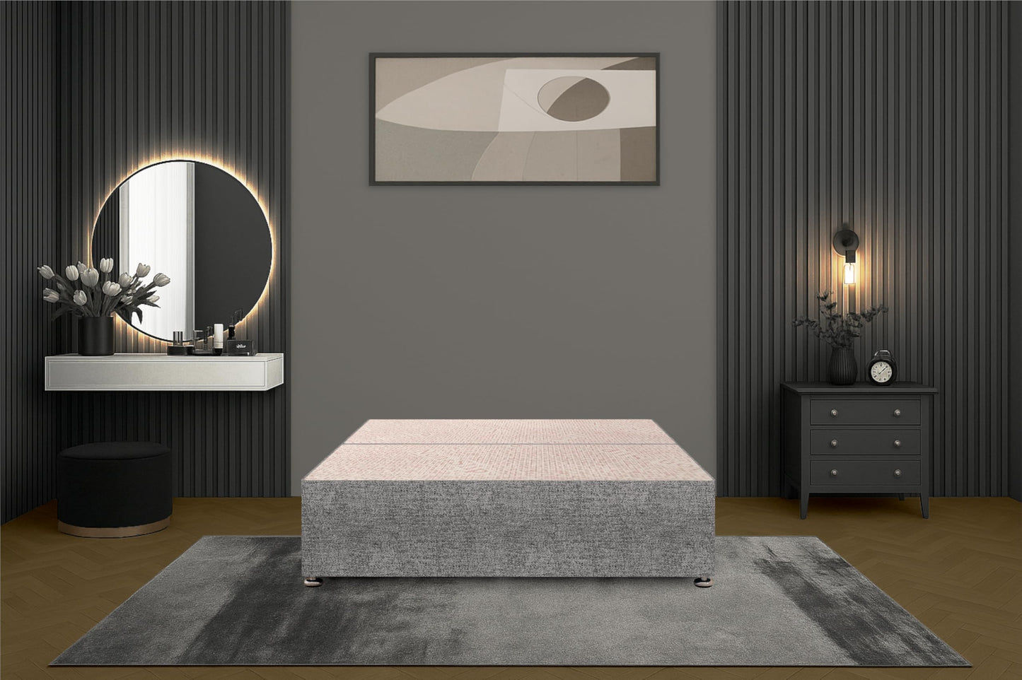Bed Centre Flexby Divan Bed Base Only with 2 Drawers (Same Side), No Headboard - Available in 3FT, 4FT, 5FT & 6FT (3FT Single, Tweed Grey Fabric)