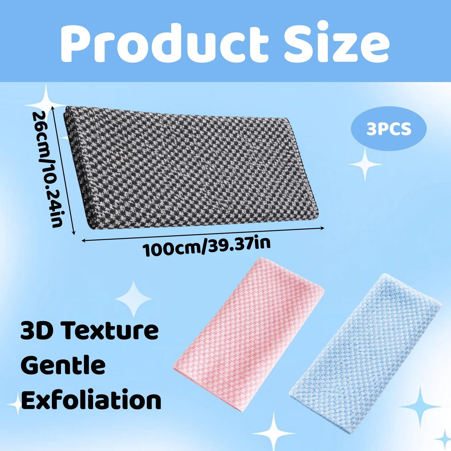 Exfoliating Shower Towel, Japanese Exfoliating Towel, 3Pcs Shower Towels for Gentle Cleansing and Muscle Relaxation Sensitive Skin and Post-Workout