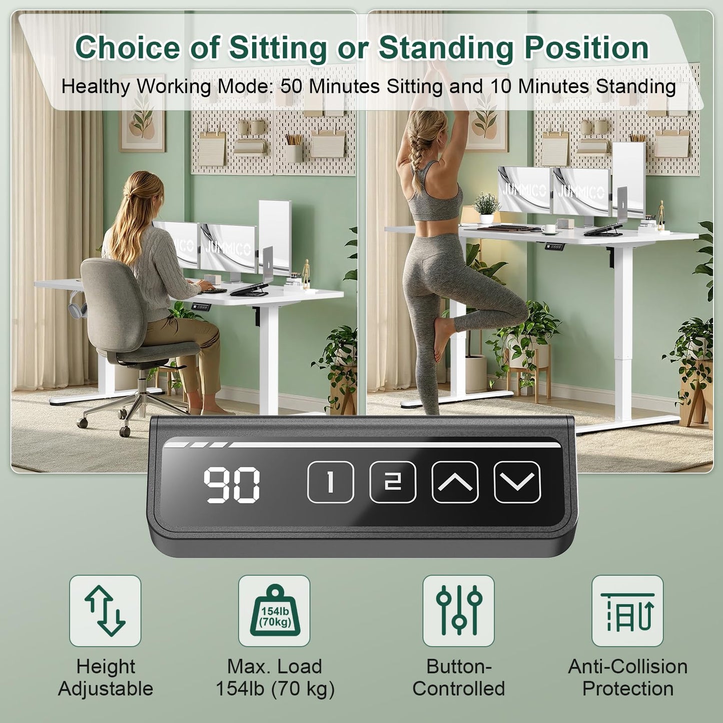 JUMMICO Electric Standing Desk 160 x 70 cm Home Office Height Adjustable Desk, Computer Lift Table with Smart Panel