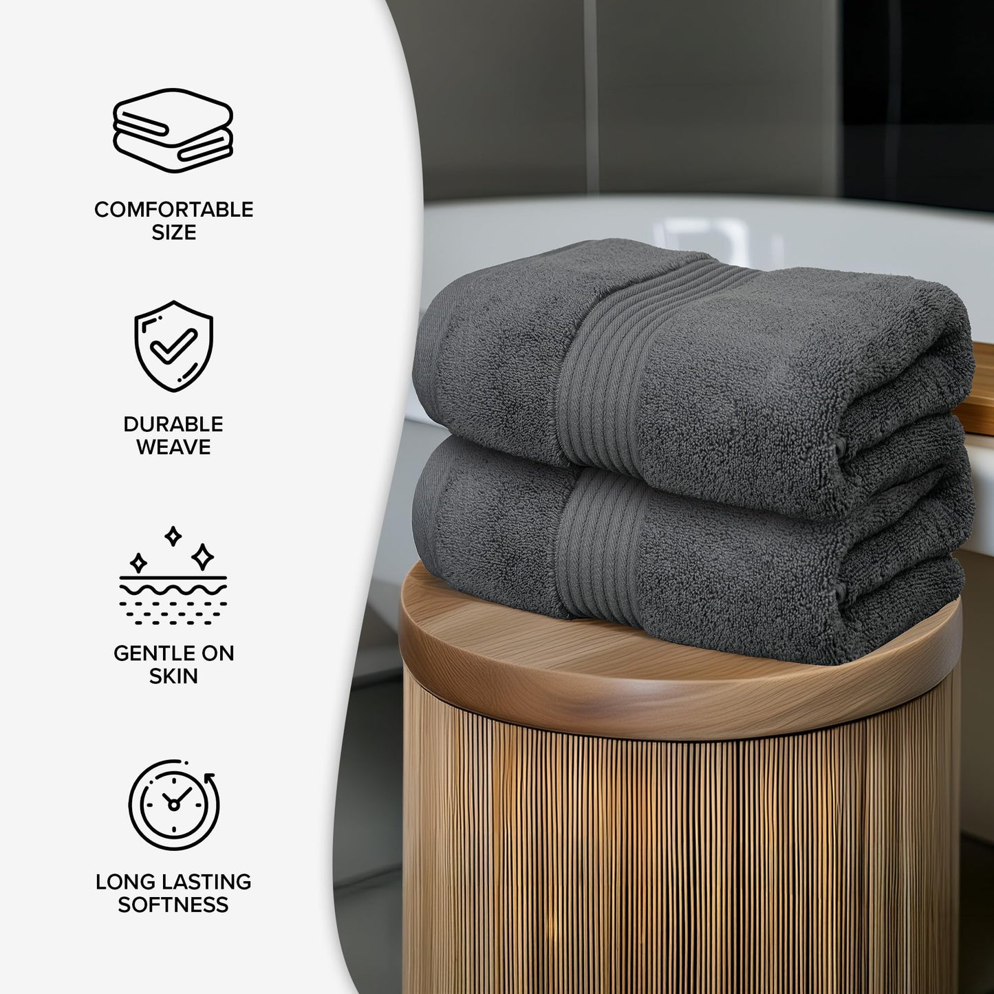 Luxury 4 Piece Towel Bale Set - 2 Bath Towels & 2 Hand Towels (Charcoal)
