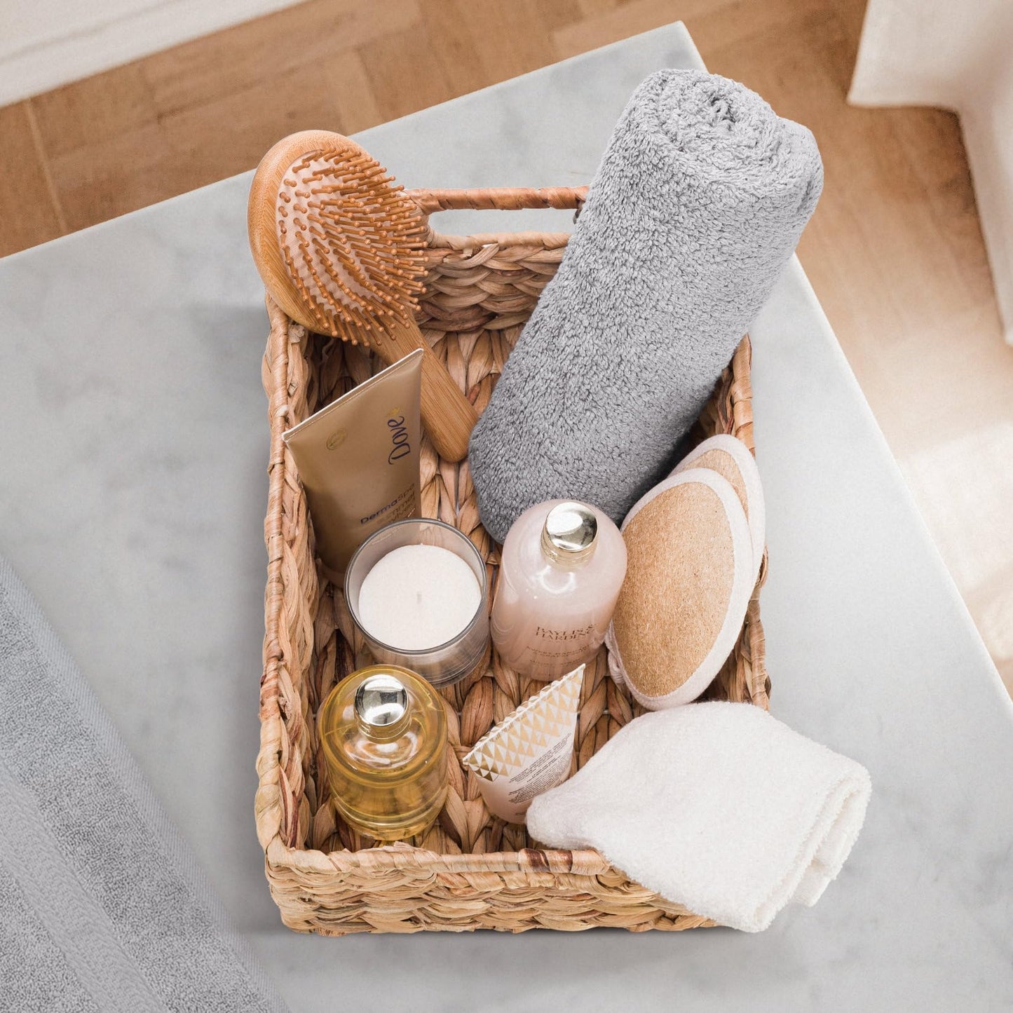 Woodluv Storage Baskets for Shelves, Woven Natural Hamper Gift Basket Bathroom Storage Basket organiser Toys Storage, Large