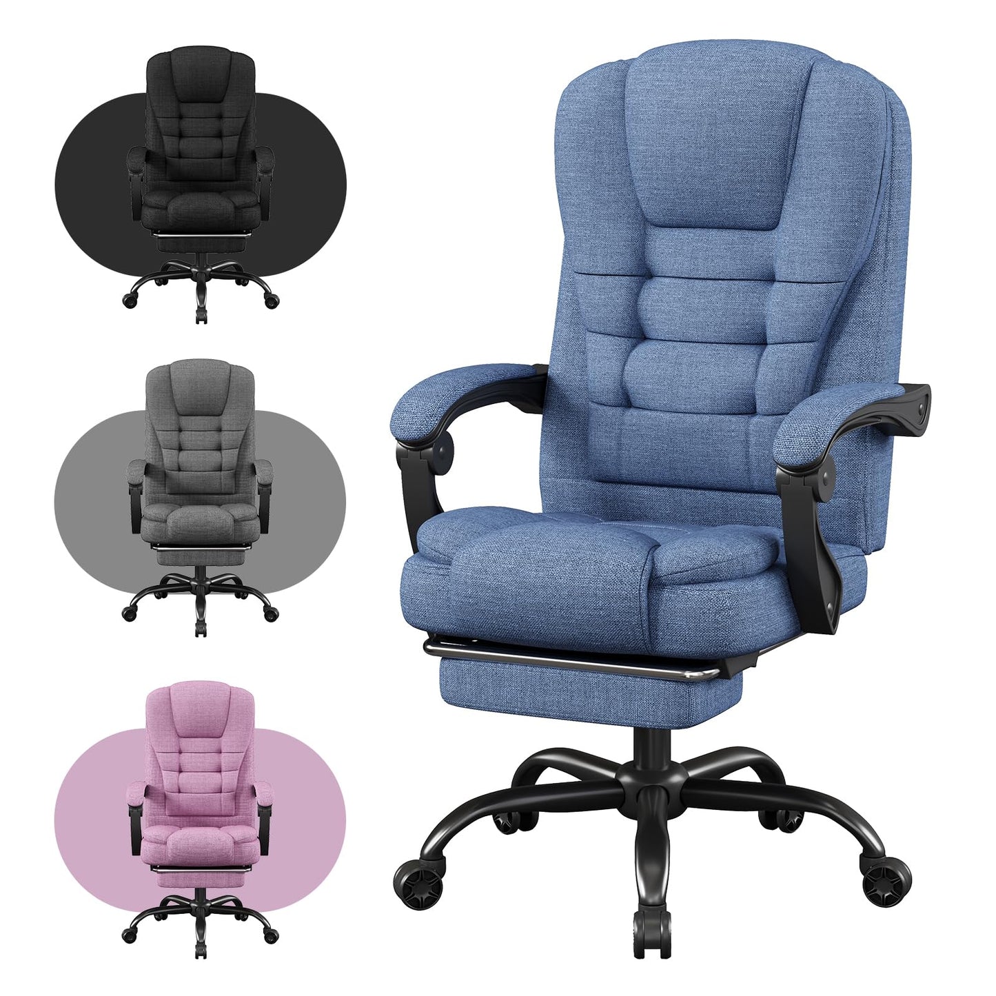 SITMOD Fabric Desk Chair with Footrest, Blue Ergonomic Office Chair for Study, Computer Chair with Pocket Spring Cushion