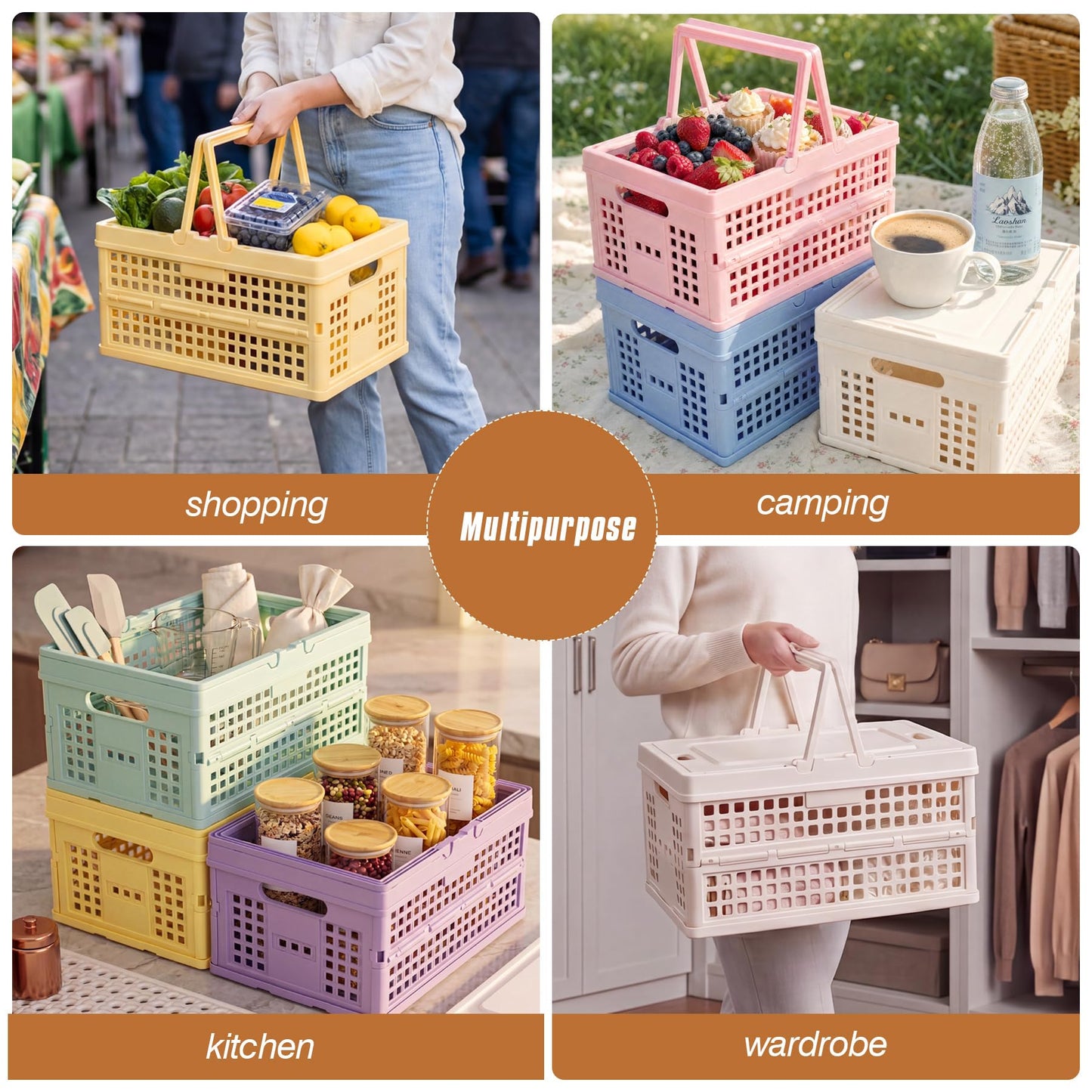 Vivikivi Collapsible Storage Crate,Plastic Storage Box, White-Hollow