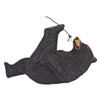 Design Toscano Smell The Flowers Garden Bear Statue - Black