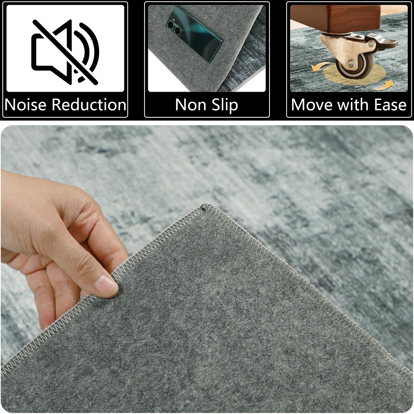 Famibay Office Chair Mat for Hardwood Floor 120x150cm Desk Chair Mat Large Dark Grey Office Chair Floor Protector Mat Rubber for Hard Wooden Tile