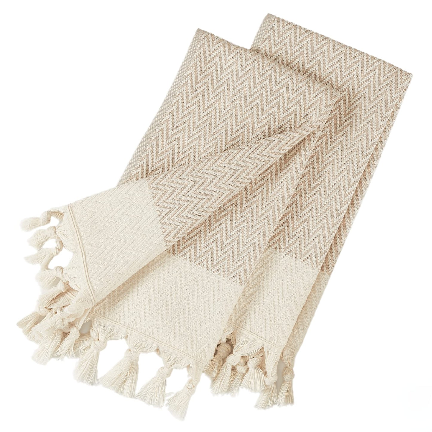 sea me at home Kitchen Hand Towels Decorative Set of 2, 100% Cotton Dish Towel Set (14 x 30 Inches, Beige)