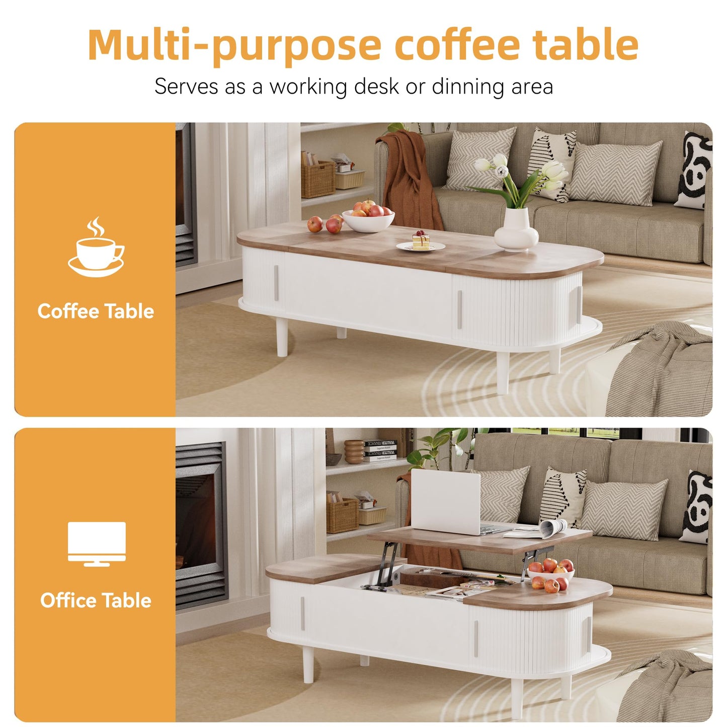 PURFINO Coffee Table with Lift Top - Wooden Modern Centre Table with Unique Textured & Hidden Storage, for Living Room, Bedroom, Small Space