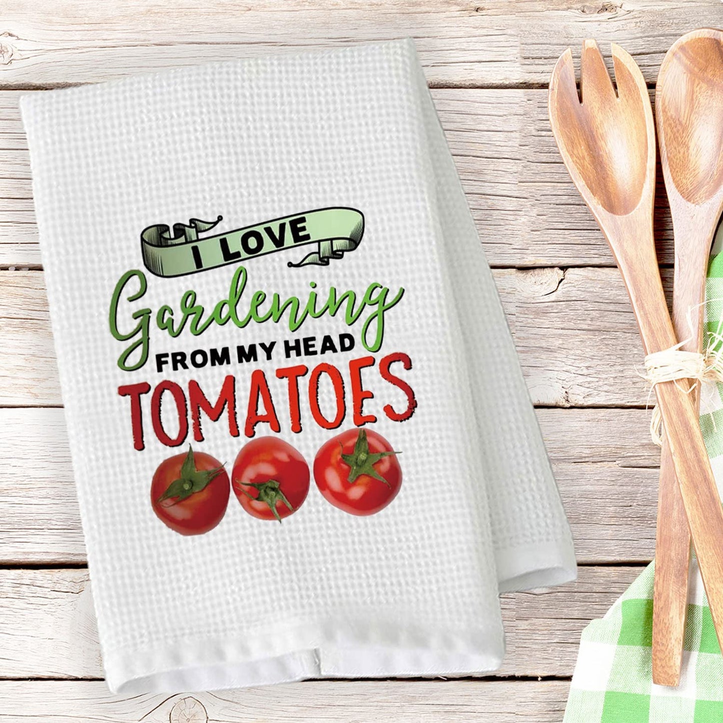 PLITI Funny Tomato Kitchen Towel Gardener Gift Plant Lover Dish Towel I Love Gardening From My Head Tomatoes Tea Towel(Gardening Tomatoes TWU)