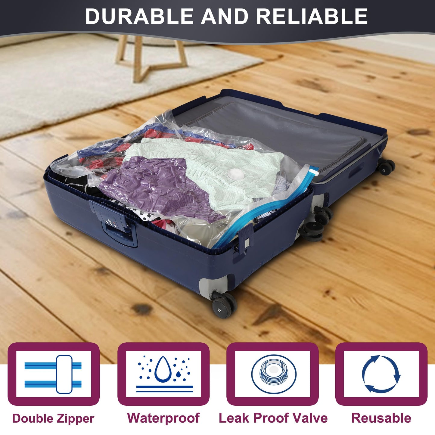 Oumaru Vacuum Storage Bags for Clothes, Vacuum Bags, Space Saver Bags for Clothes, Duvets and Pillows, Hand Pump Included, Pack of 10, Medium Size
