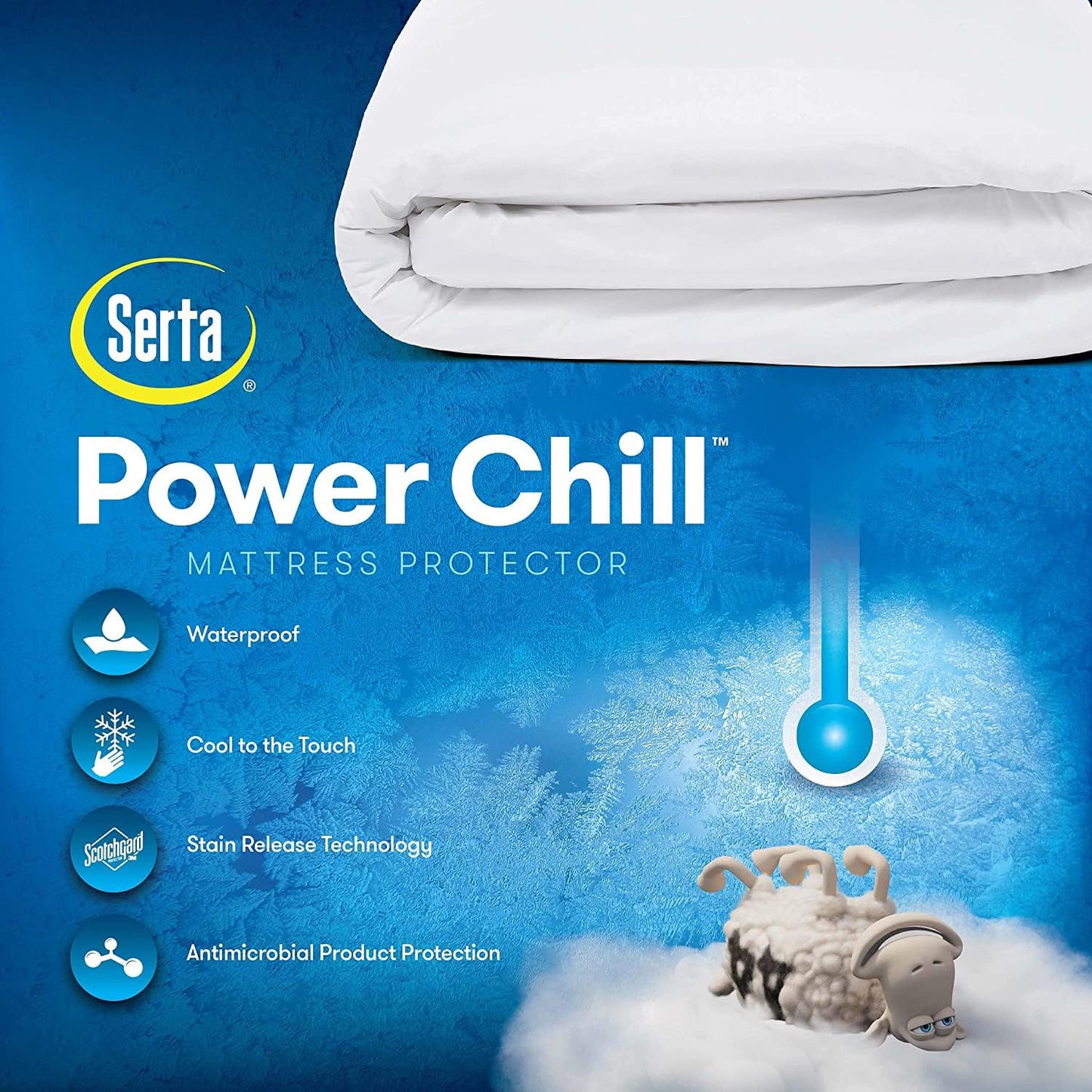 Serta Power Chill Twin XL Size Waterproof Mattress Cover, Soft and Breathable Cooling Mattress Protector, 15" Elastic Deep Pocket for Secure Fit