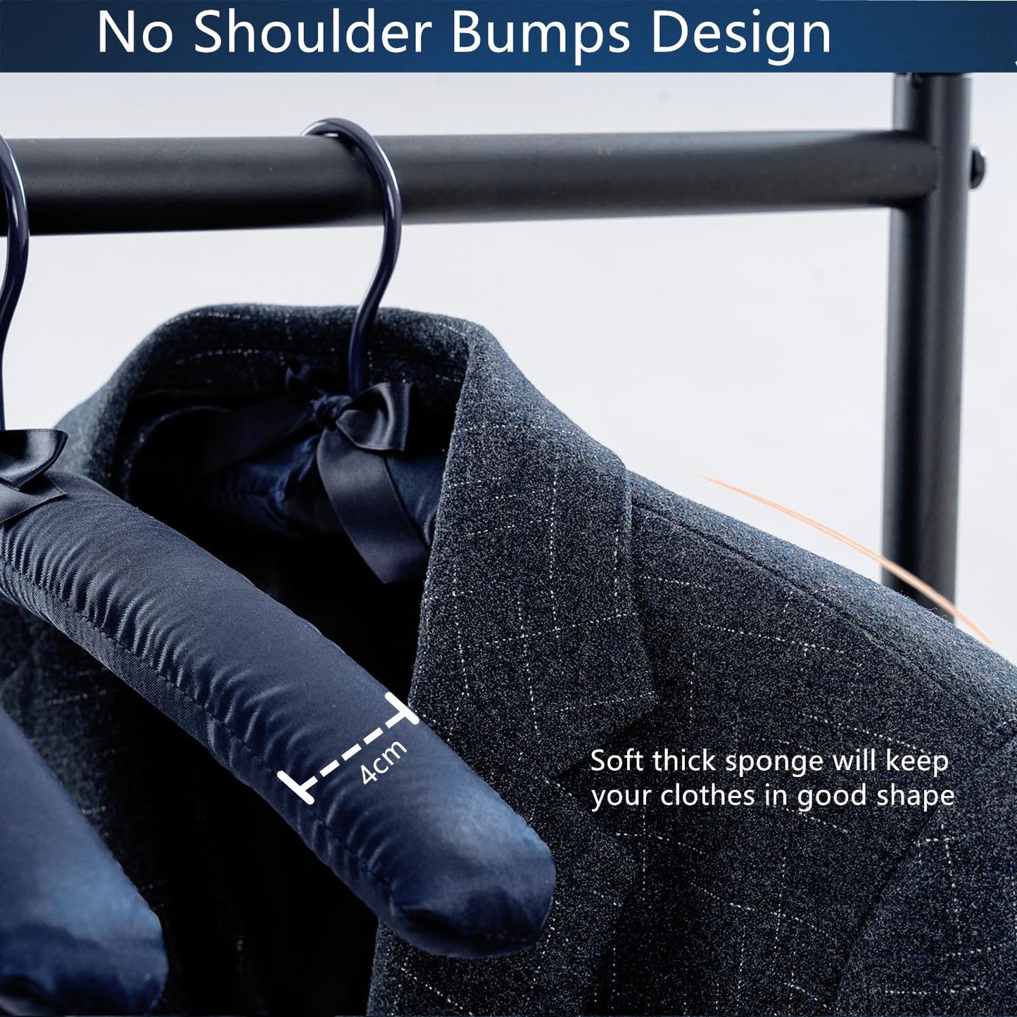 Cocomaya 43 cm Pack of 5 Extra Large Anti Slip Satin Padded Hanger No Bumps for Coats, Sweaters,Bridal Wedding Dress (Navy, 5)