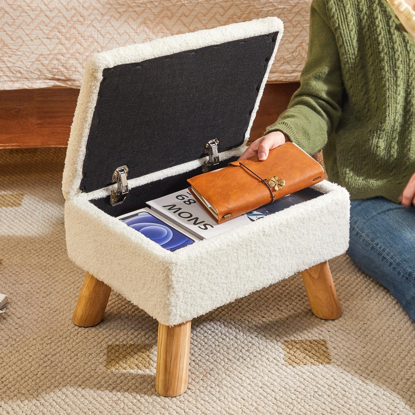 YMYNY Footstool with Storage, Small Foot Stool Ottoman with Sturdy Wood Legs Stool, Foot Rest with Padded Seat