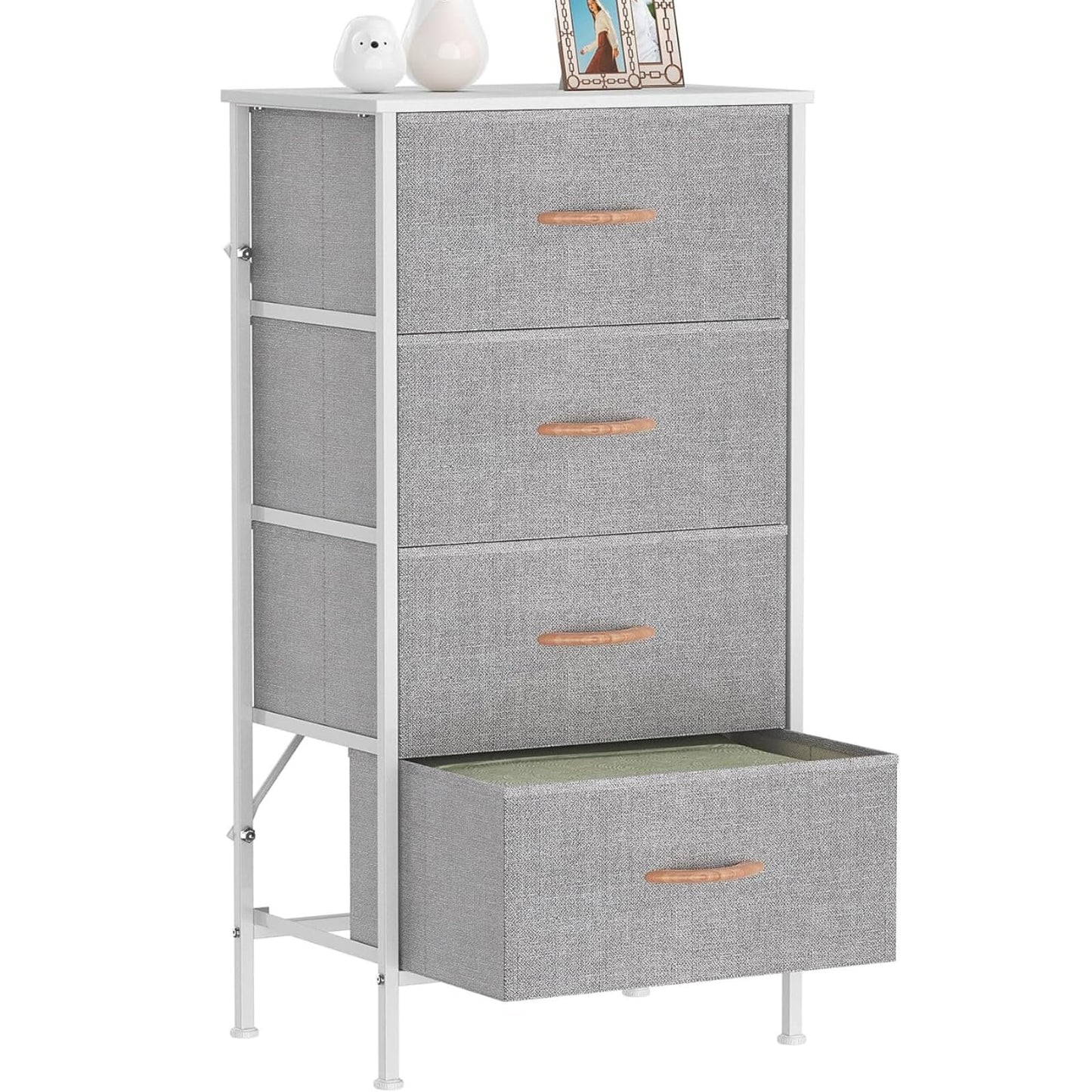 Feonase Chest of Drawers with 4 Fabric Drawers, Large Bedroom Dresser with Wooden Top & Sturdy Metal Frame, Tall Storage Organizer Unit for Bedroom
