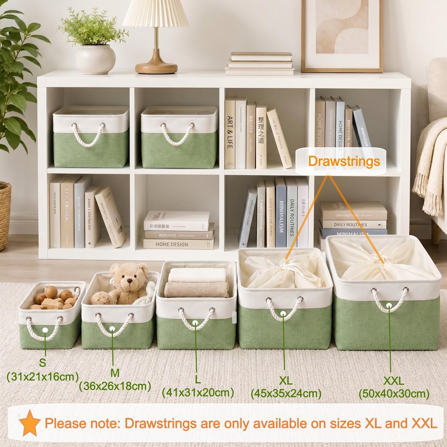 SOCOHOME Fabric Storage Box, Storage Basket with Handles for Shelves Toy, Wear-Resistant and Reinforced (M, 4 Pack)