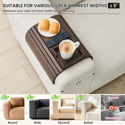 LOVYANXUE Bamboo Sofa Arm Tray Table, Foldable Couch Cup Holder, Anti-Slip Wide Couch Arm Tray Aremrest Table for Drink, Cup, Remote, Snacks