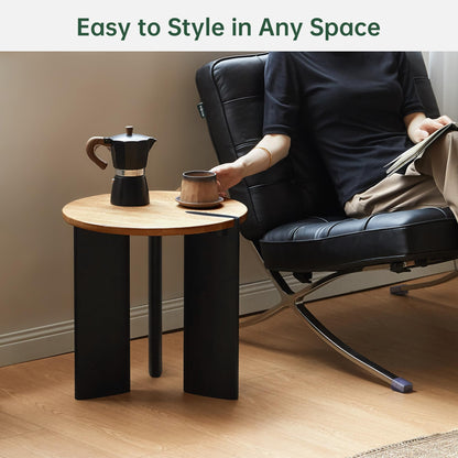YESWOOD Solid Wood Side Table with 2-Tone Finish, Zen Style End Table for Living Room & Balcony, Nature Wooden Bedside Table for Bedroom