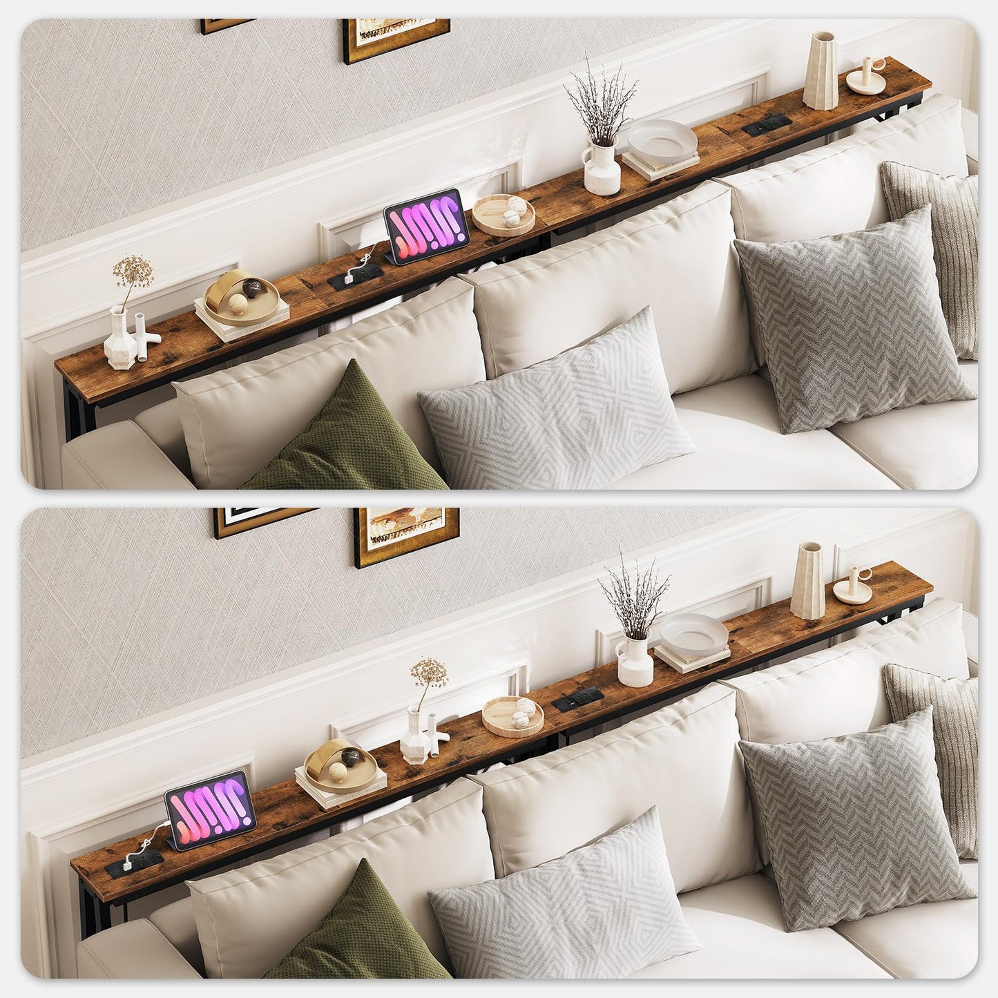 YATINEY Console Table, Slim Behind Sofa Table with Charging Station, Skinny Entryway Table，Metal Frame, for Living Room, Entryway, Hallway