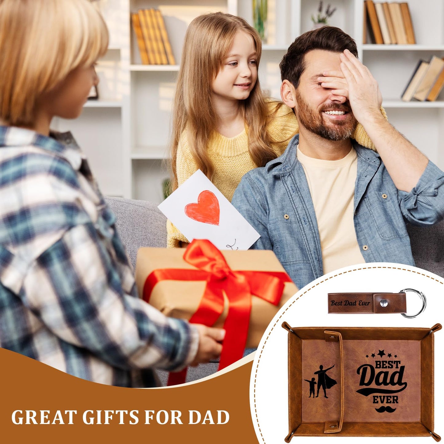 QXRXN Dad Fathers Day Birthday PU-Leather Valet Tray, Bedside Organiser Daddy Birthday Gifts from Son Daughter