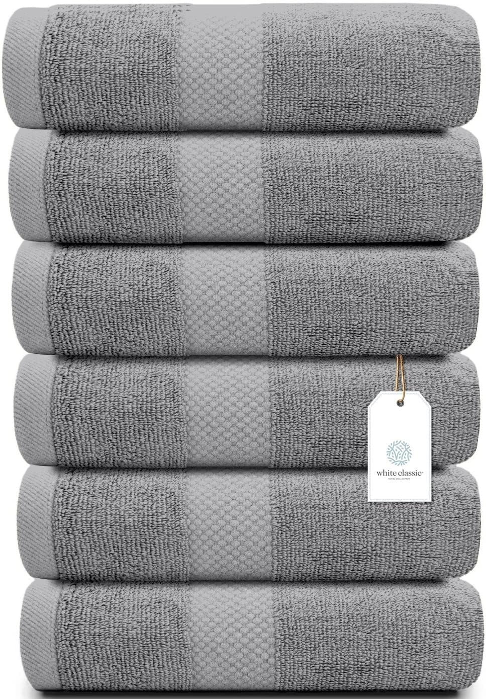 White Classic Luxury Light Grey Hand Towels, 100% Cotton Bathroom Hand Grey Towels Set of 6, Hotel Towels Extra 40x76 cm