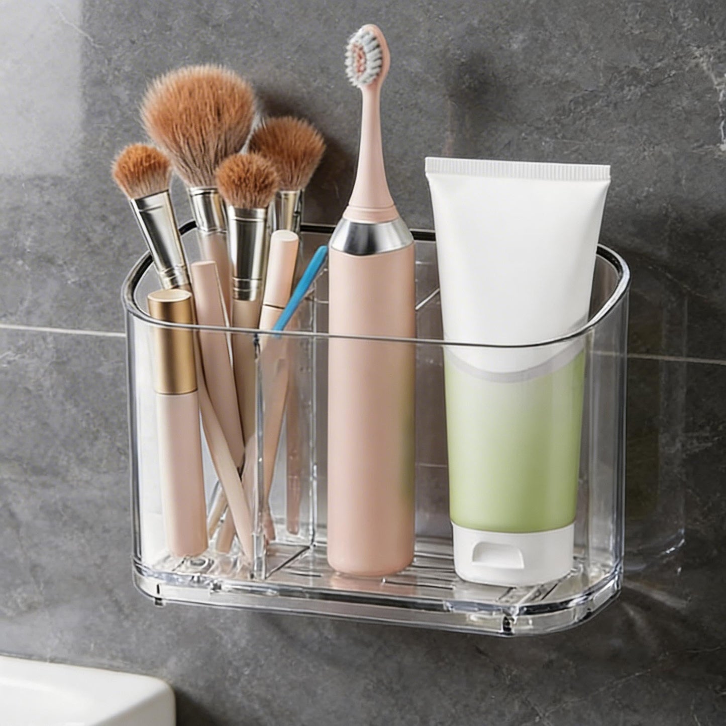 2Pcs 2-Slot Electric Toothbrush Holder Wall & Counter, No-Drill