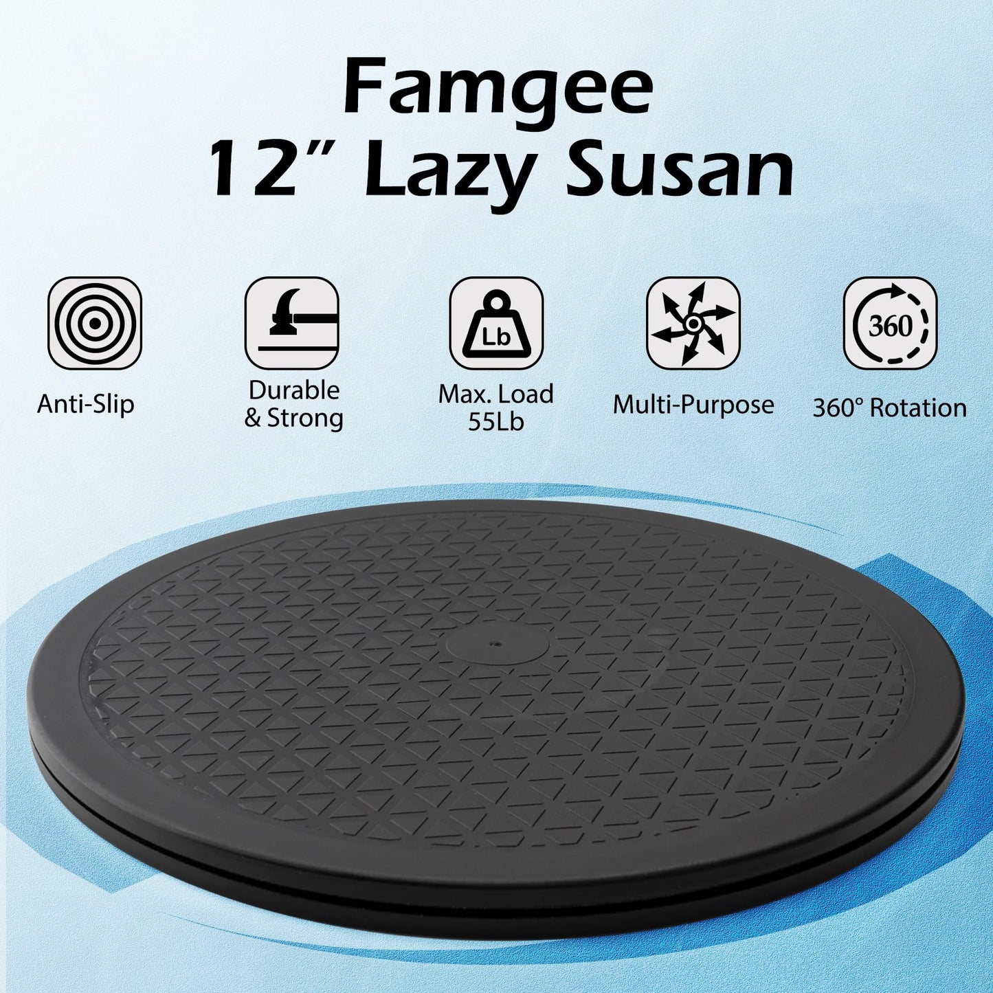 Famgee 12 Inch Lazy Susan Turntable Heavy Duty Rotating Swivel Stand Lazy Susan with Steel Ball Bearings for Flat Panel Monitors, Computer, TV