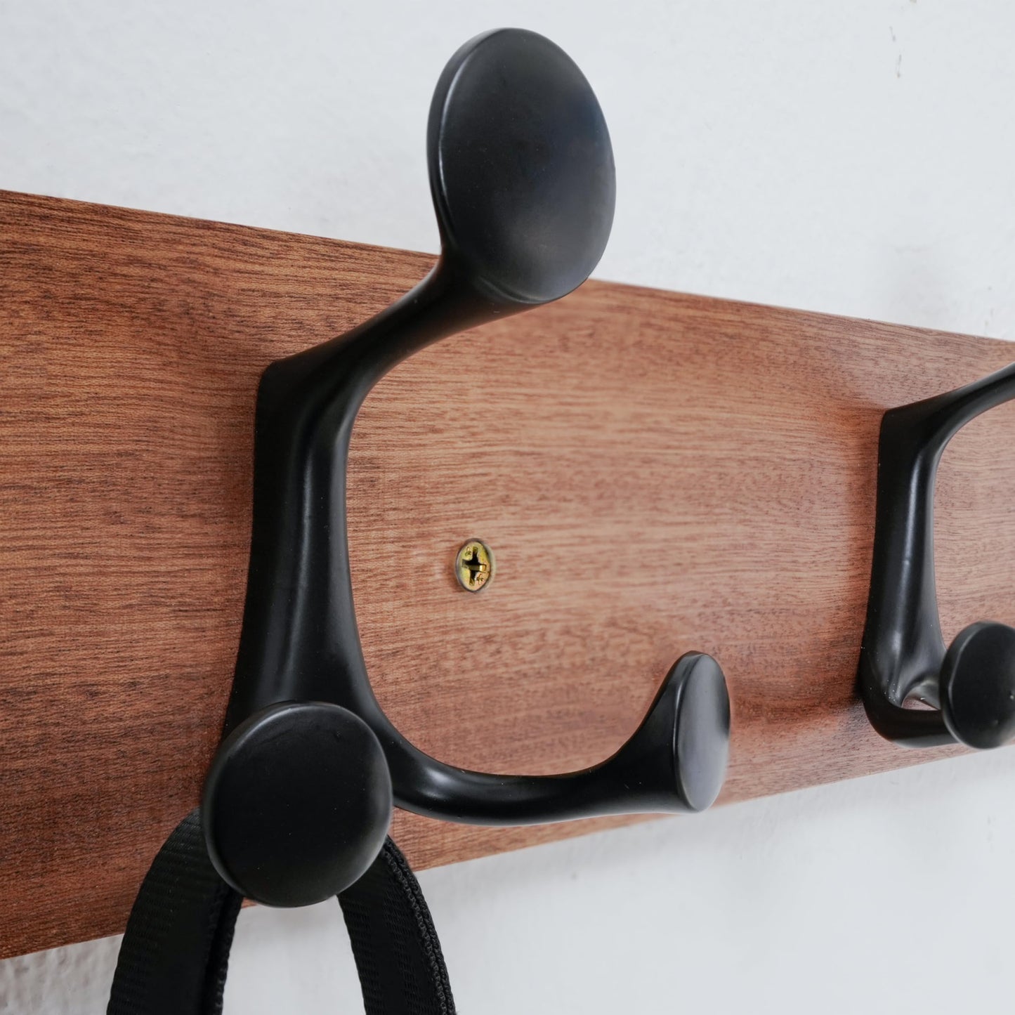 HONSKY Wall Mounted Coat Rack, 61cm Solid Sapele Wood Backboard, 4 Black Sturdy Aluminium Alloy Triple Hooks(12 Hanging Points)