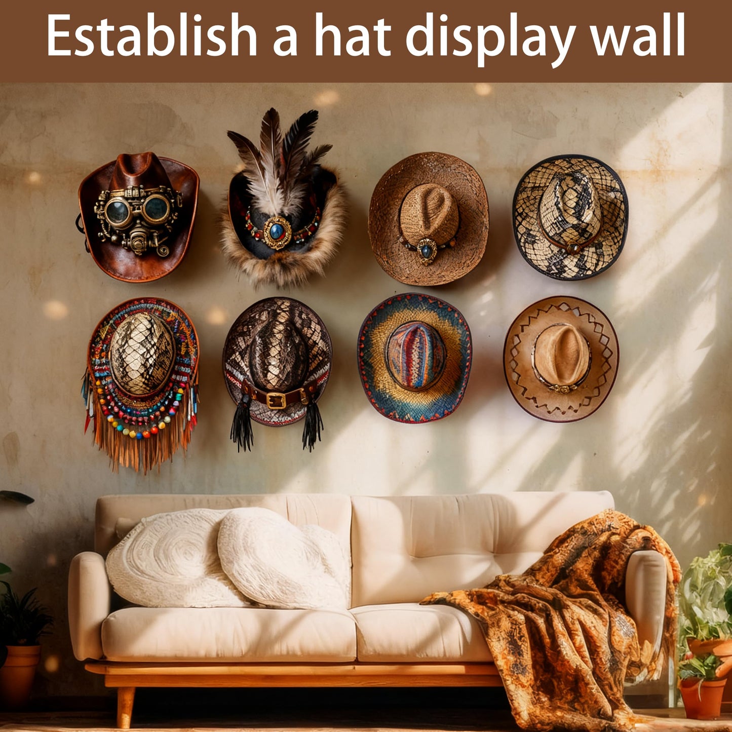 ZHABAYEN 8 Pcs Adhesive Hat Hooks,No Drilling Cap Hooks for Wall