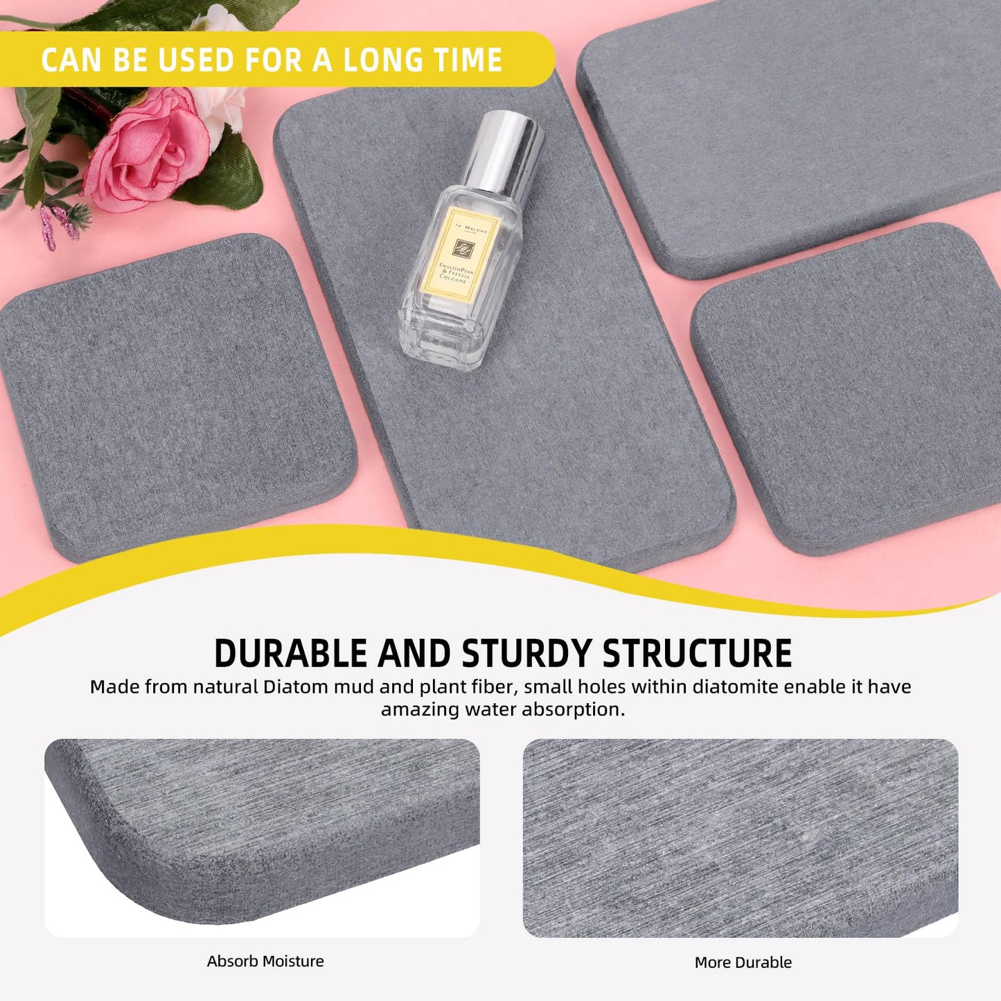 Mardatt 4-in-1 Diatomite Soap Dish Set, Water Absorbent Diatomite Tray, Diatomaceous Earth Coasters Soap Holder