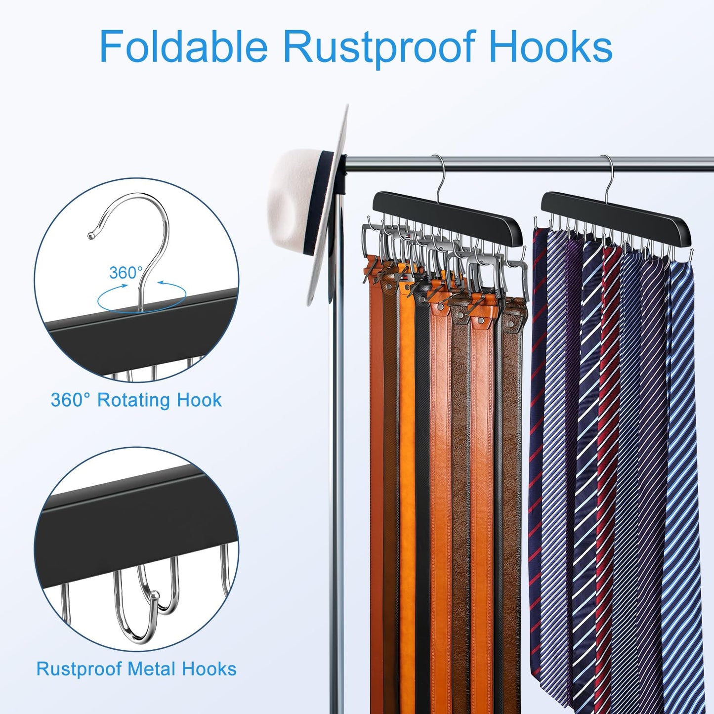 Resovo Belt Hanger for Closet Max 42 Belts, Belt Organizer Closet Accessories with 14 Hooks Belt Rack Sturdy Wood for Closet Organizers and Storage