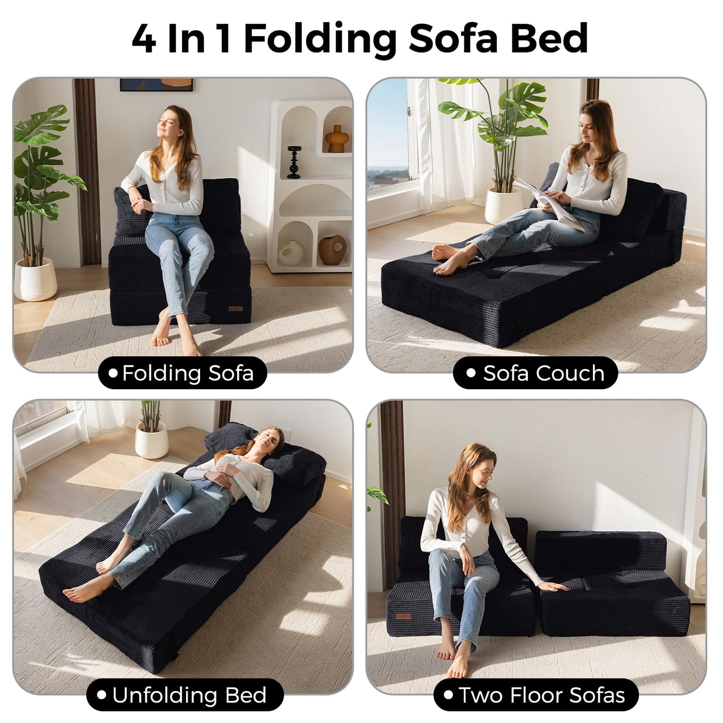 MAXYOYO Folding Sofa Bed, Convertible Sofa Bed with High-Density Support Foam, Portable 4 in 1 Fold Out Chair to Floor Lounger