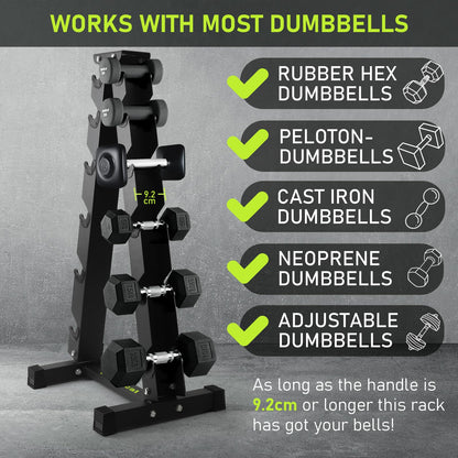 PhysKcal 6-Tier Weights Storage Dumbbell Stand, Dumbbell Rack Heavy Duty Steel 400kg Load Bearing, Dumbbell Tree Stand Weights Holder for Home Gym