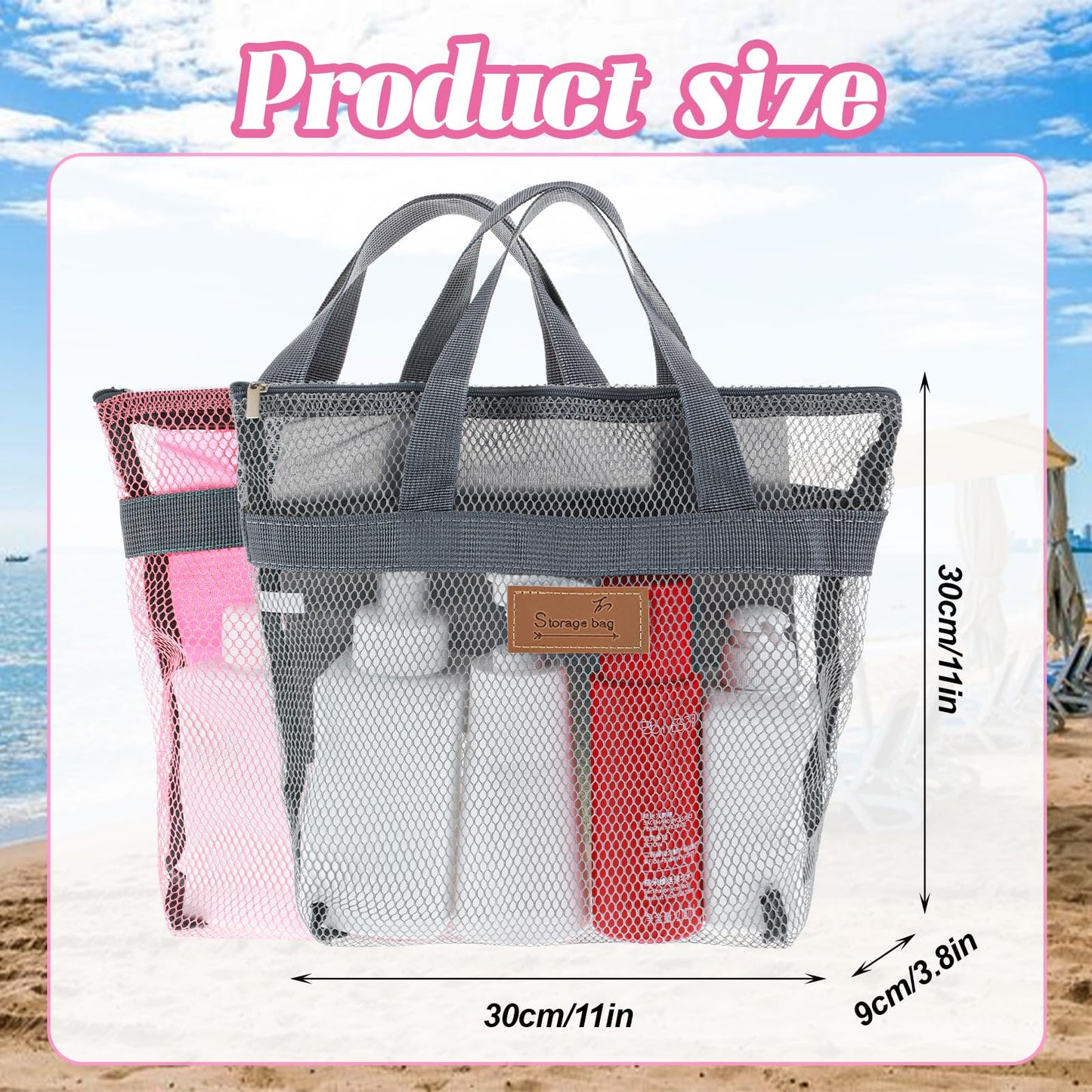 oruola 2 Pcs Shower Bags Women,Mesh Shower Caddy Bag,Quick Dry Portable Gym Showers Bag with Zipper for Travel,Gym,Swimming,Camping,College