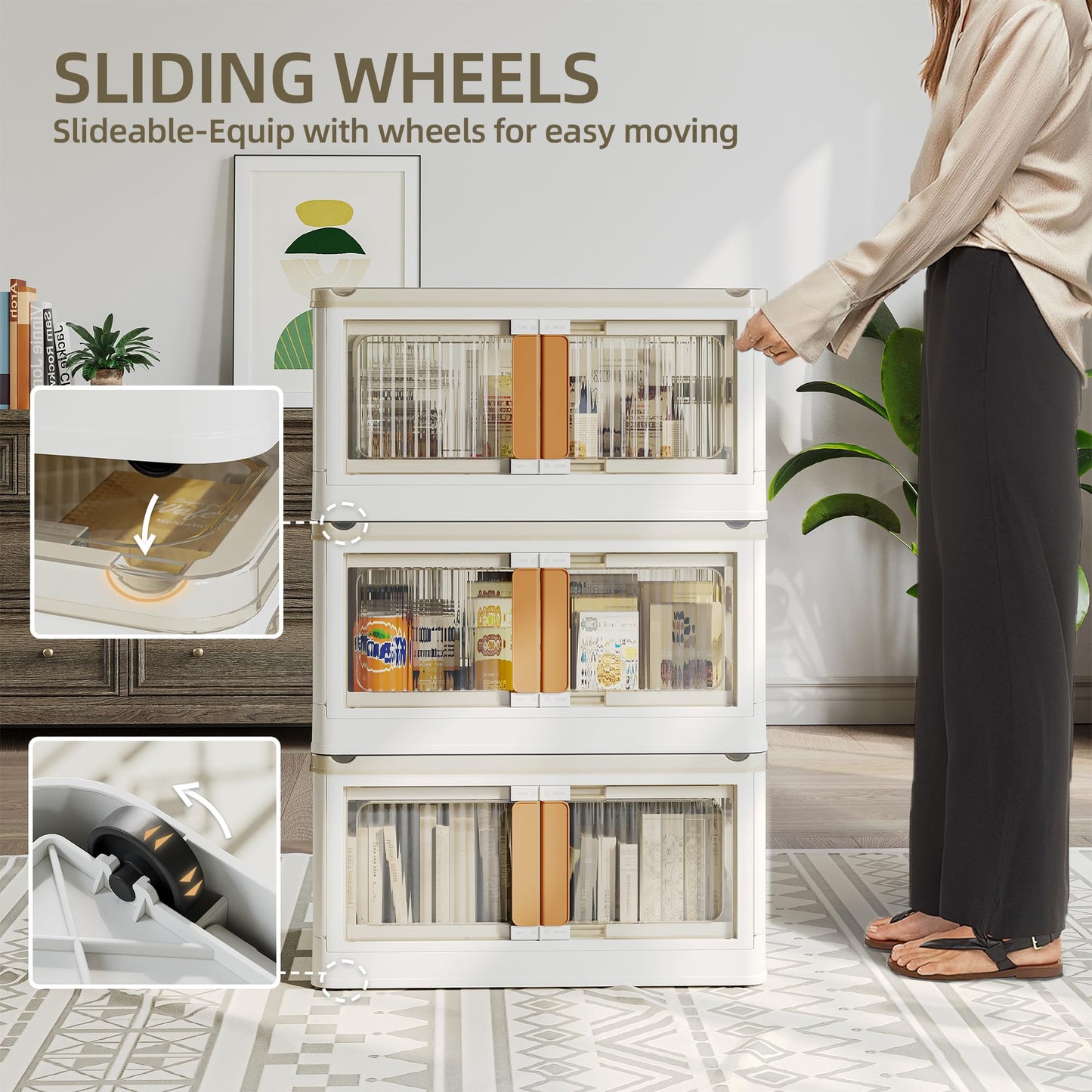 NETEL Storage Boxes With Lids, 4 x 116 L Plastic Storage Box with Lid, Stackable storage Boxes with wheels, Transparent Wardrobe Storage Organiser