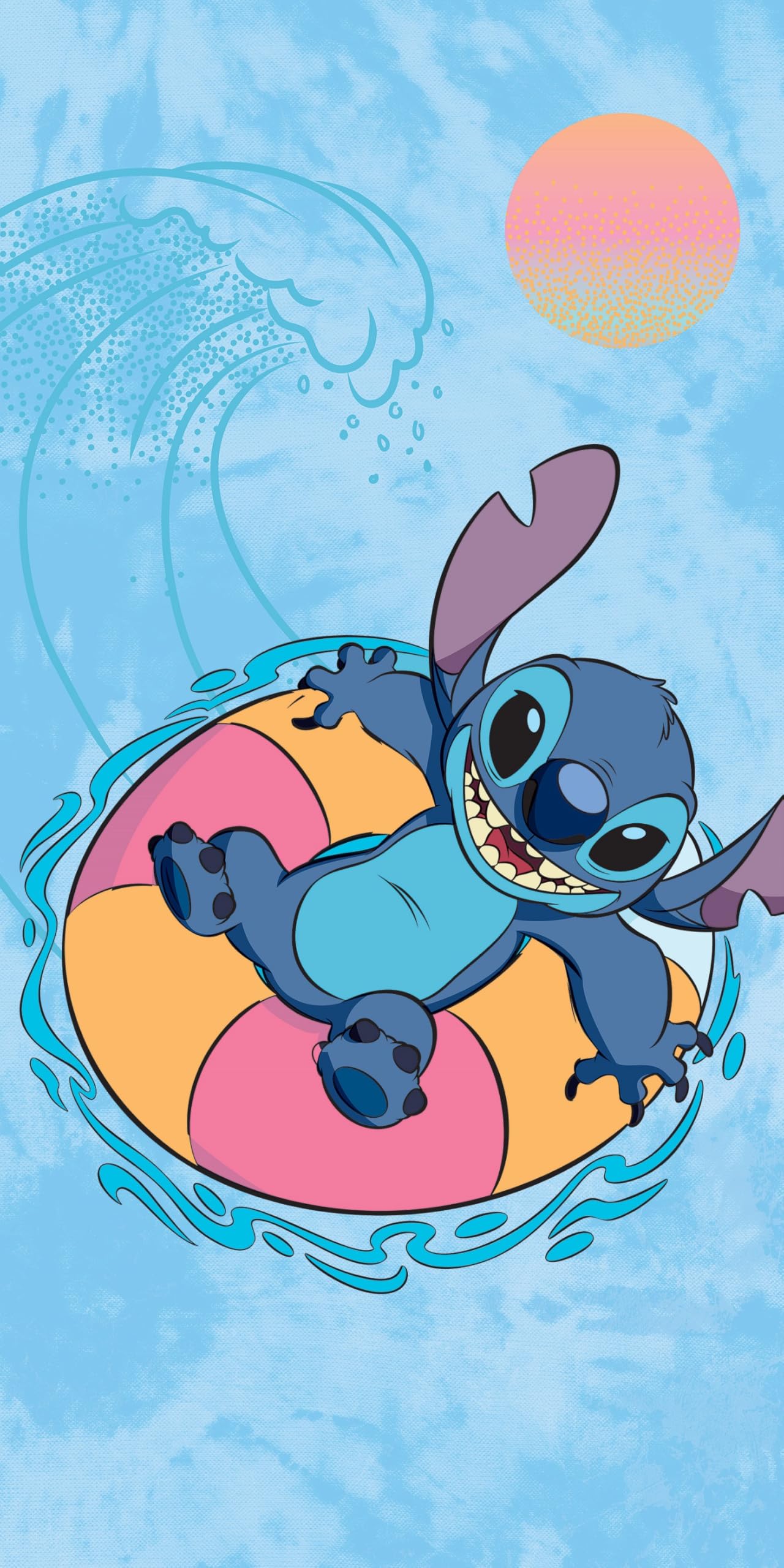 Halantex STITCH in the Sea with Swim Ring – Disney Lilo and Stitch Bath Towel Beach Towel – 100% Cotton – Size 70 x 140 cm – Multi-Coloured