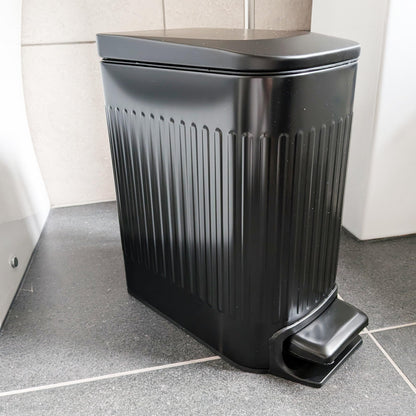 FAMM TASTIC Set of 7L Narrow Metal Pedal Toilet Bin Black Bathroom Bin/Office Bin/Bedroom Bin Small Bin with Lid and Silicone Toilet Brush and Holder
